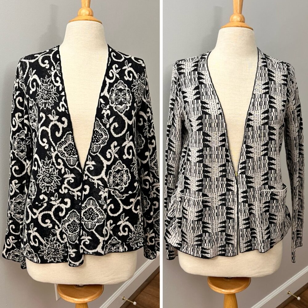 Peruvian Connection Reversible Black White Cardigan Sz S